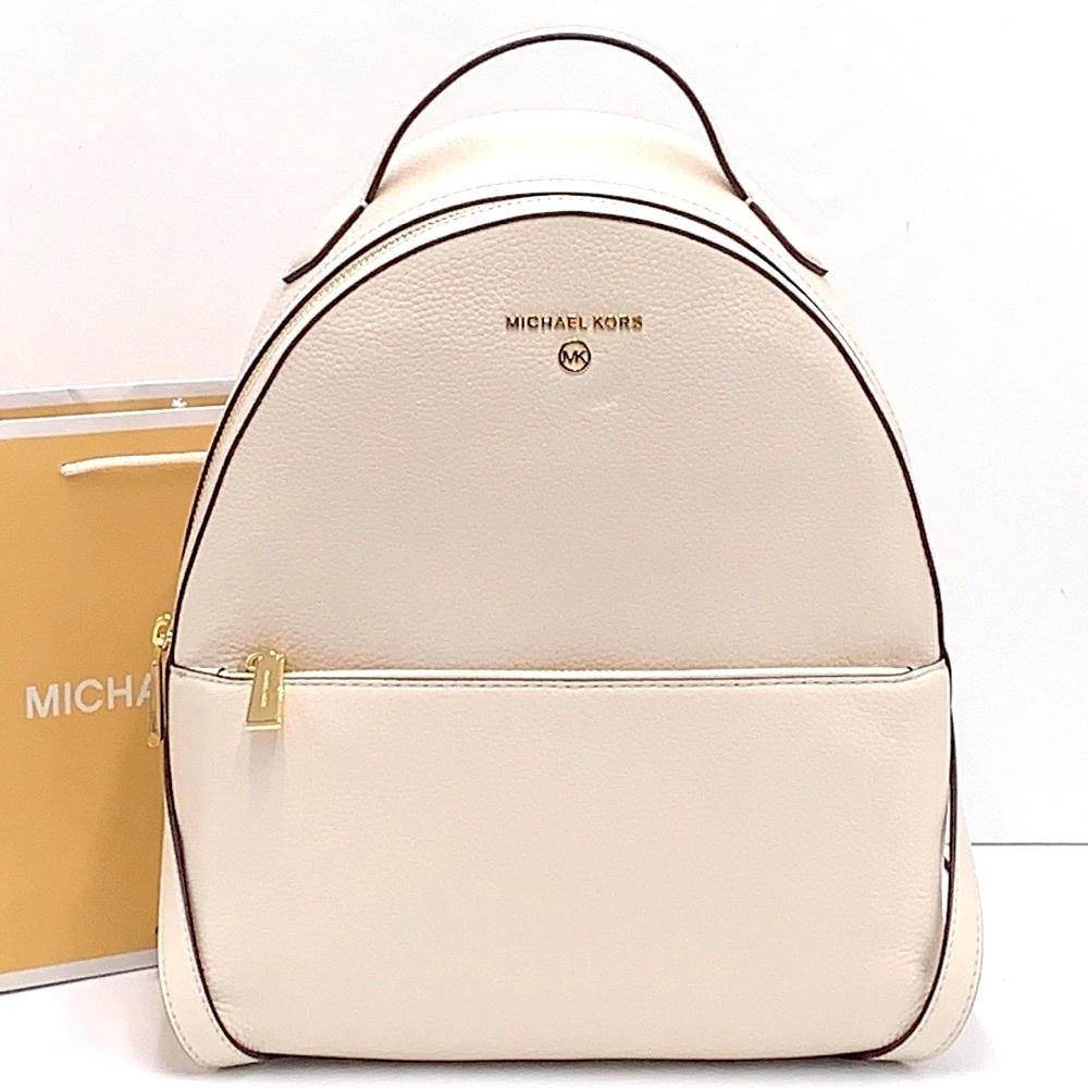 MICHAEL KORS VALERIE MEDIUM PEBBLED LEATHER BACKPACK LIGHT CREAM COLOR - Picture 2 of 15